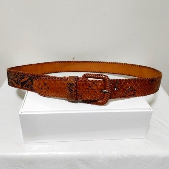 Unbranded Accessories - Womens Leather Snake Skin Square Buckle Adjustable Belt Brown Large 37